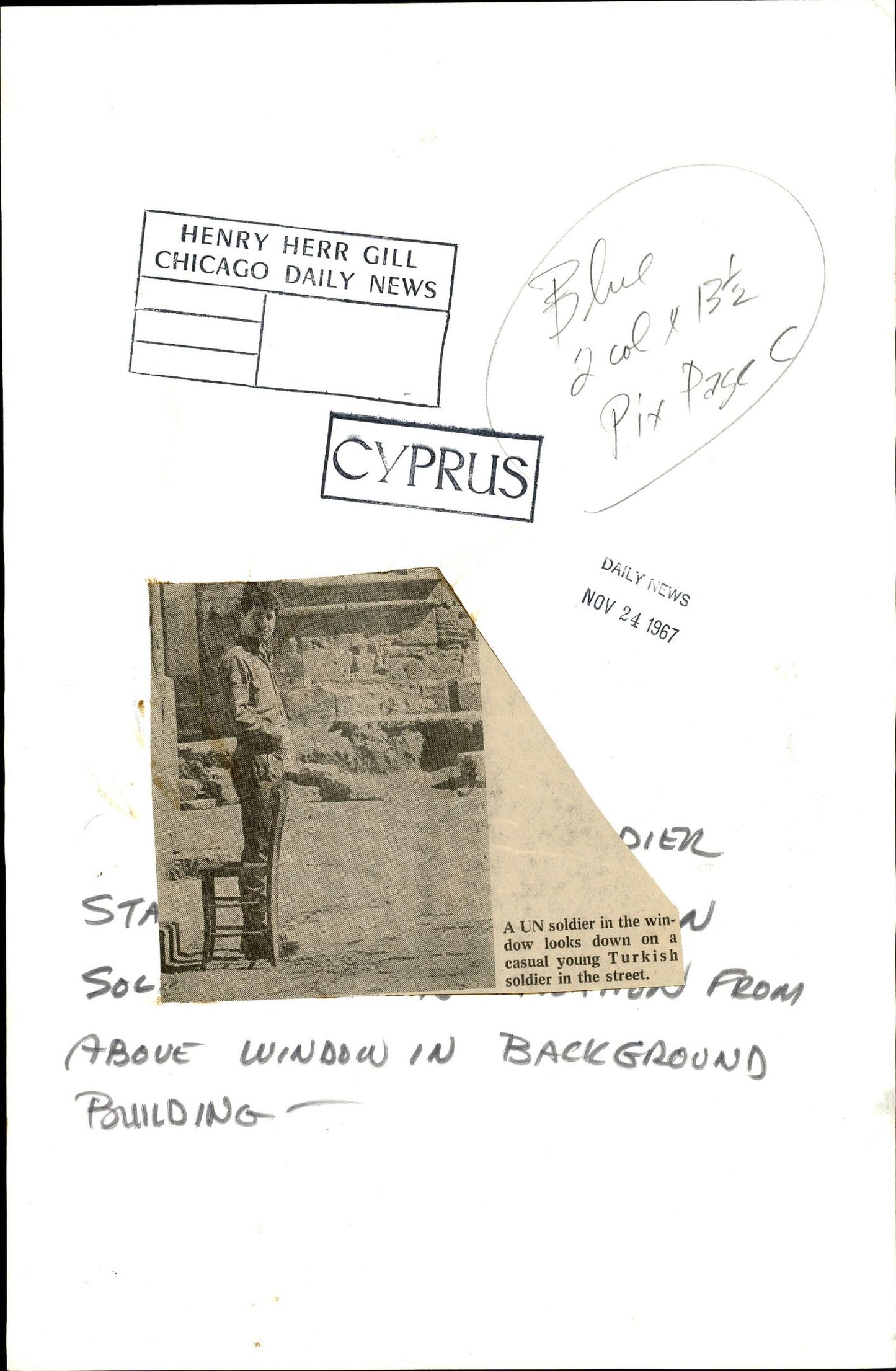 Turkish Street Scene with UN Soldier Cyprus Henry Herr Gill Military Photographer Stamped