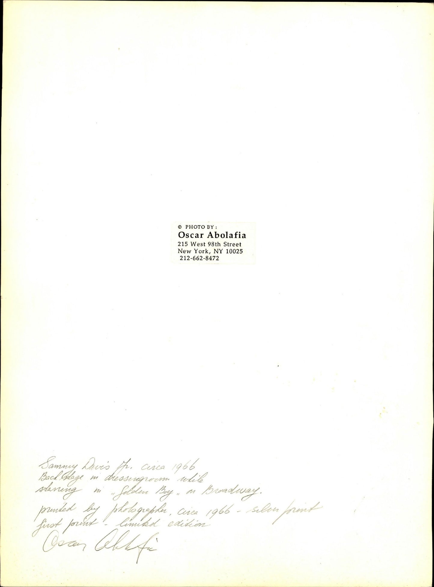Sammy Davis Jr. by Oscar Abolafia (SIGNED) (oversize) (1966) broadway Hollywood Music Oscar Abolafia Sammy Davis Jr.