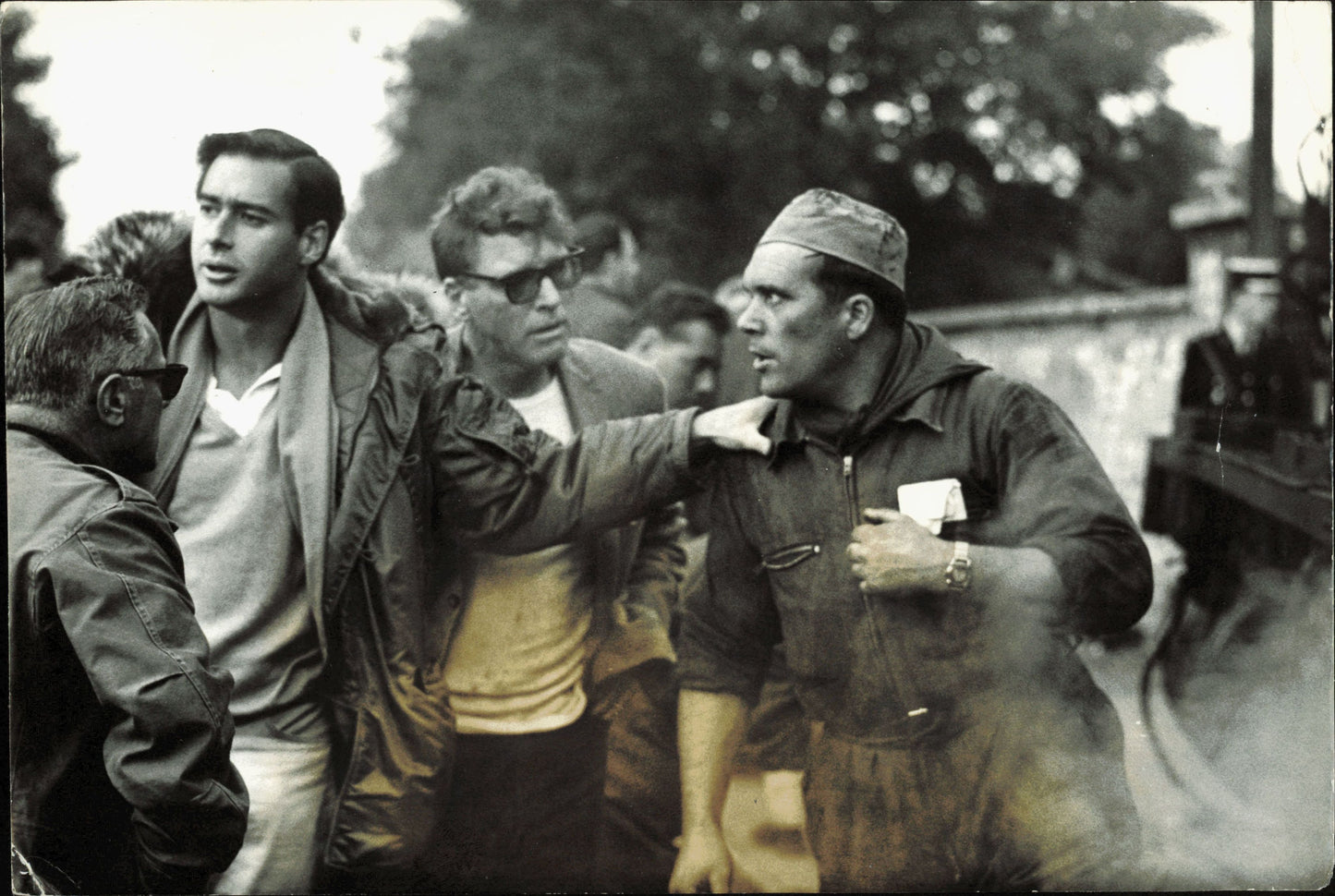 Stunt Crash Mishap on set of "The Train" | Ernst Haas and Vincent Rossell (1964) (4 vintage oversized prints) Accidents crash Film Hollywood oversize Oversized Photographer Stamped