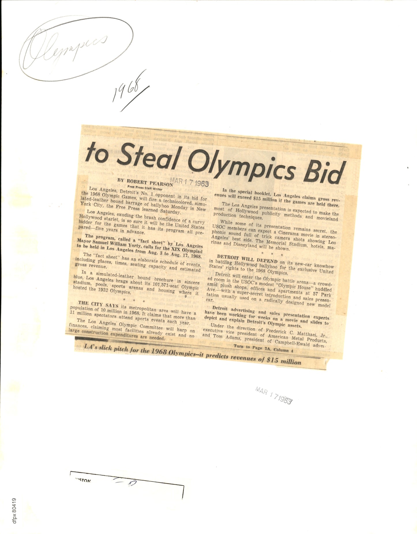 Los Angeles Olympic Bid Pairing (1963) (2 oversize prints)