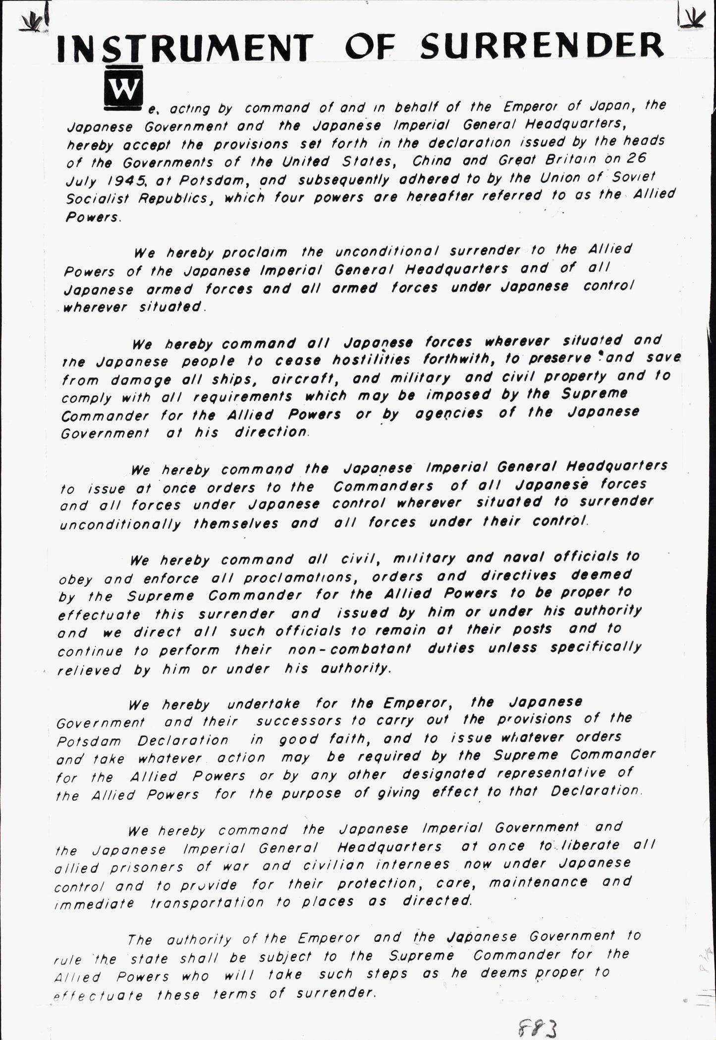 Japanese Instrument of Surrender and Imperial Proclamation (1945) (vintage oversize prints)