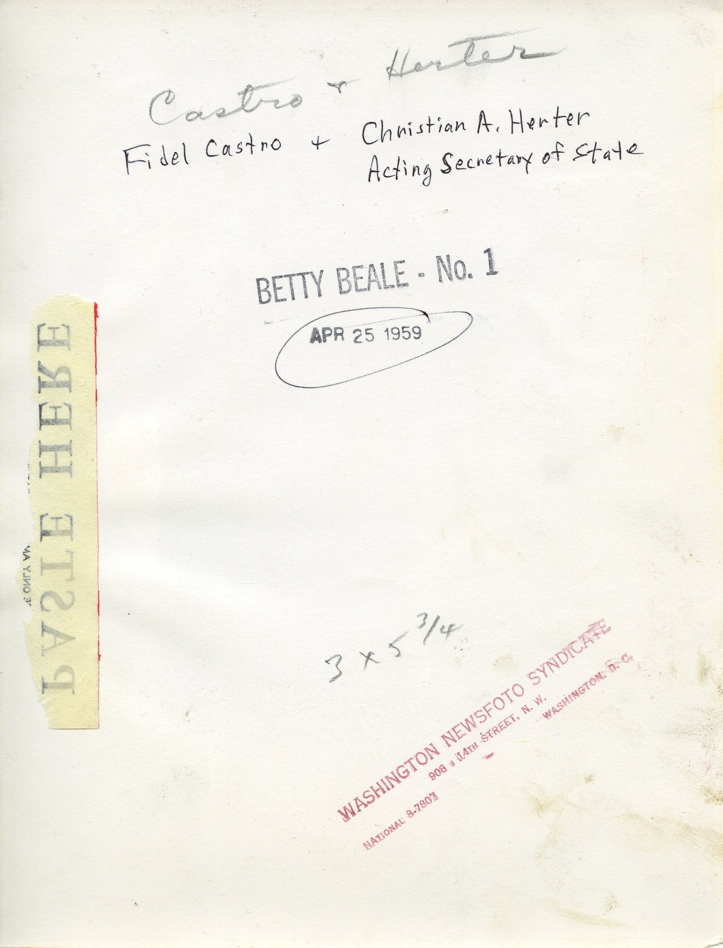 Fidel Castro and Christian Herter - Betty Beale (1959) Fidel Castro Photographer Stamped Politics