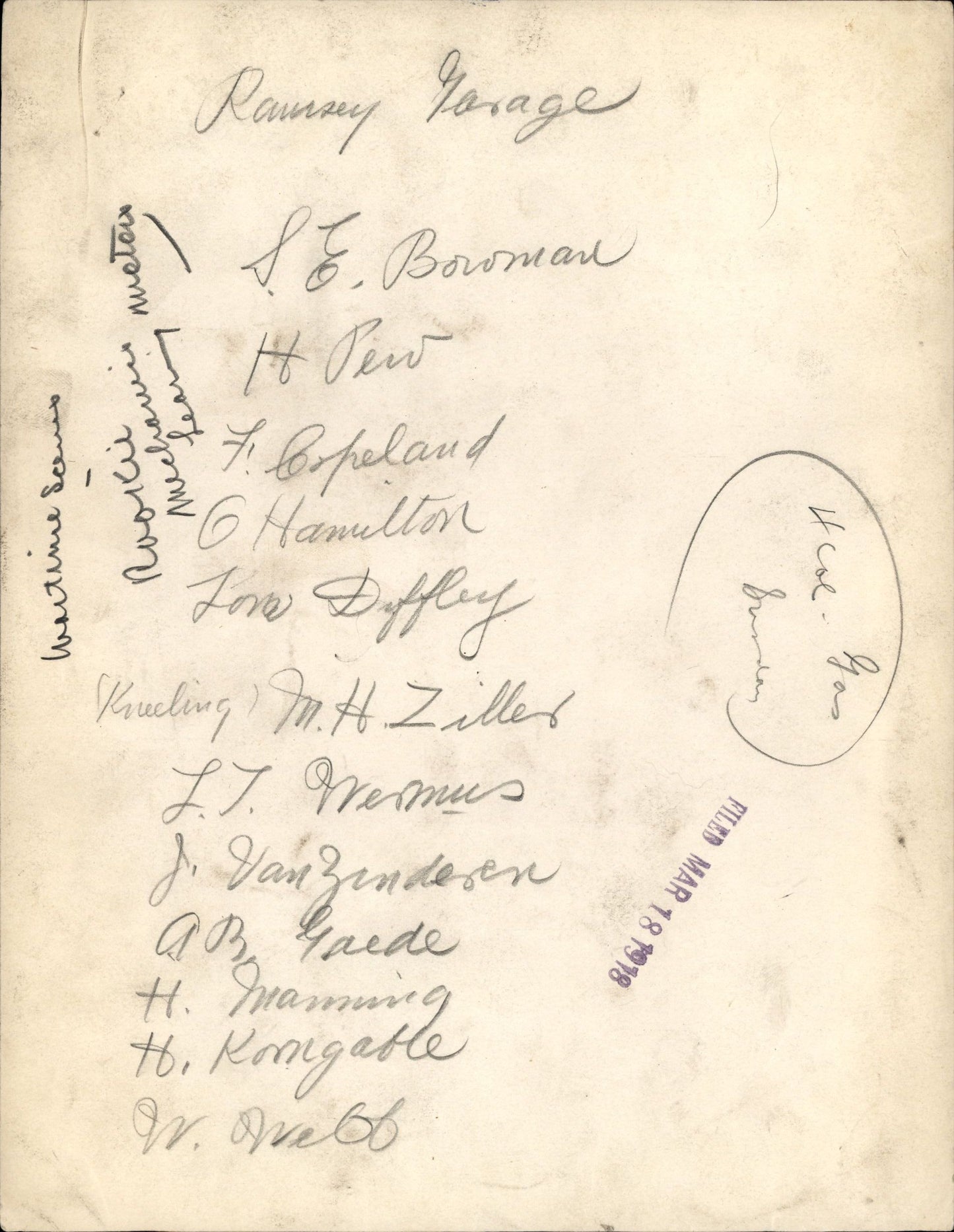 Ramsey Garage Mechanic Staff (1918)