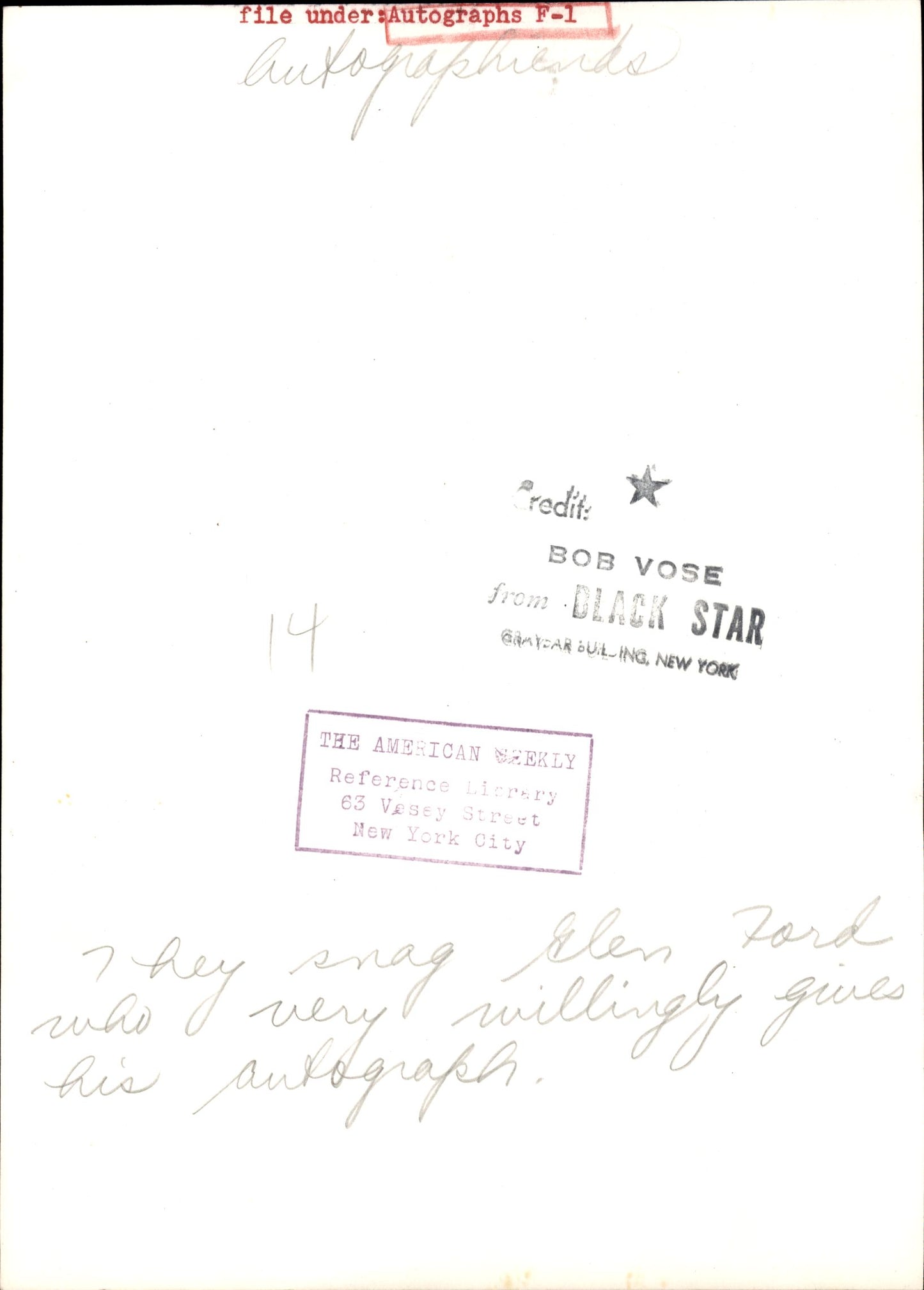 Celebrity Autograph Collection | Bob Vose (1950s) (23 vintage prints)