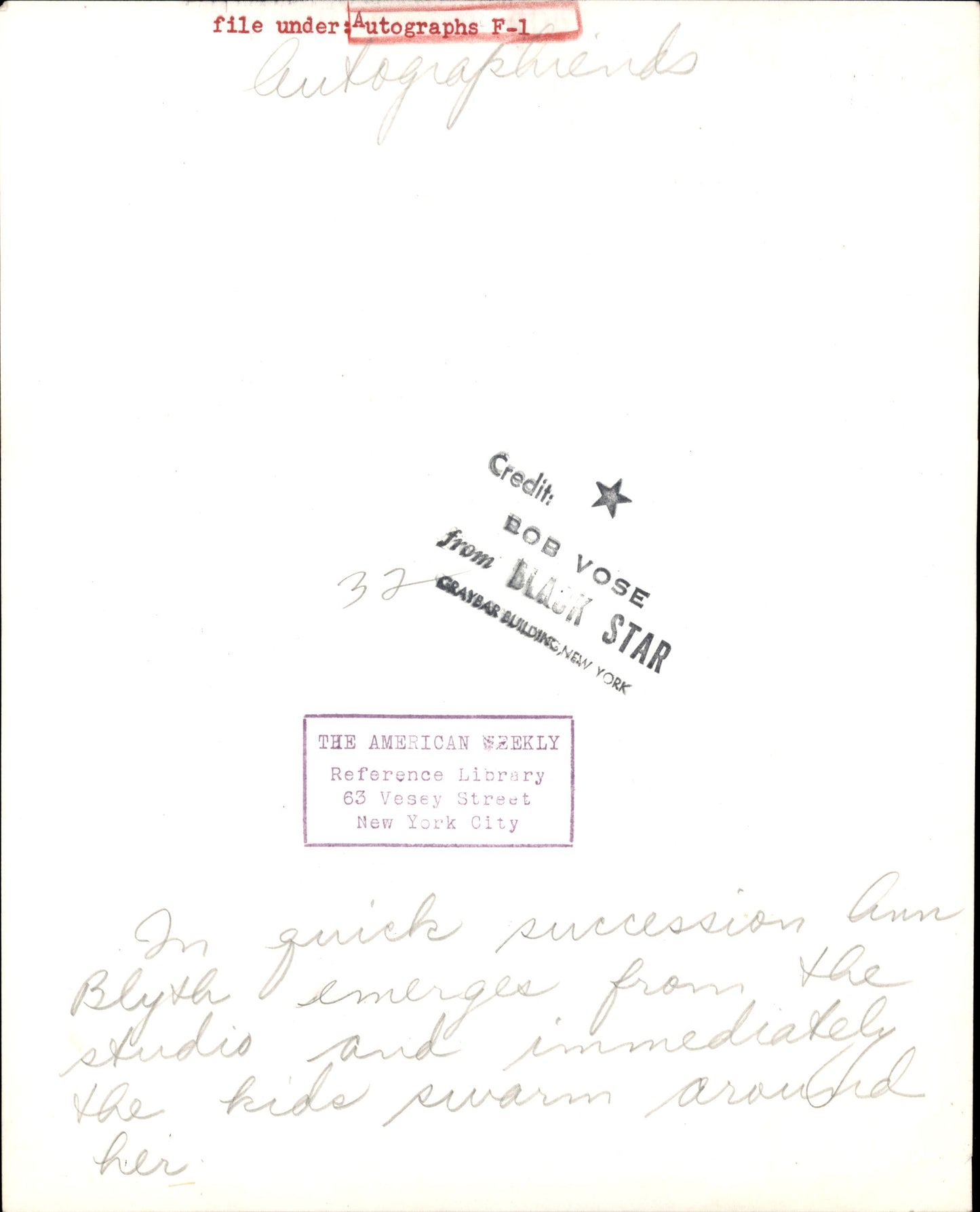 Celebrity Autograph Collection | Bob Vose (1950s) (23 vintage prints)