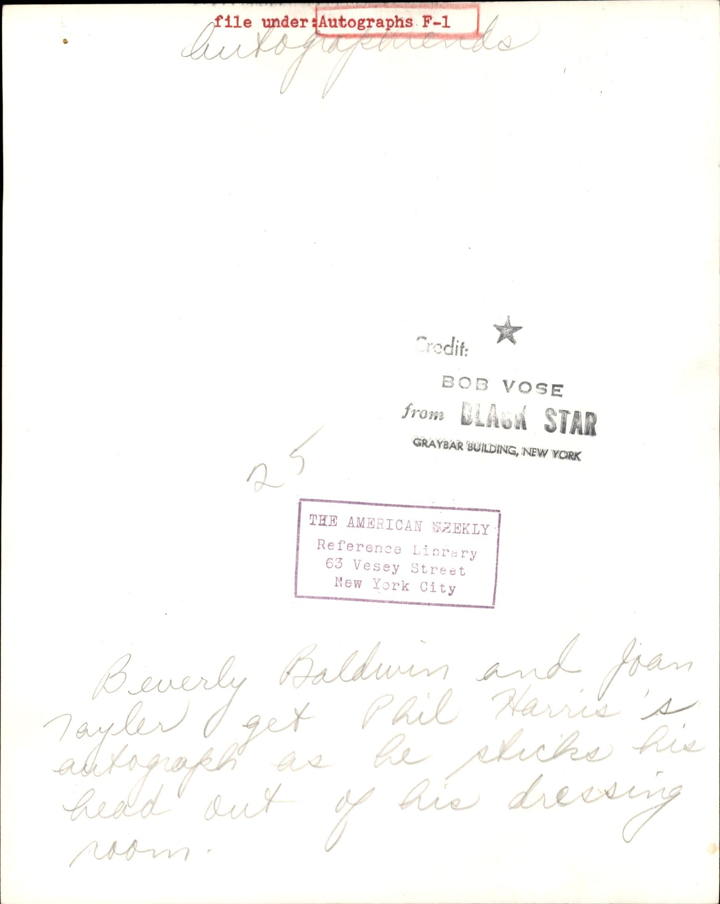Celebrity Autograph Collection | Bob Vose (1950s) (23 vintage prints)