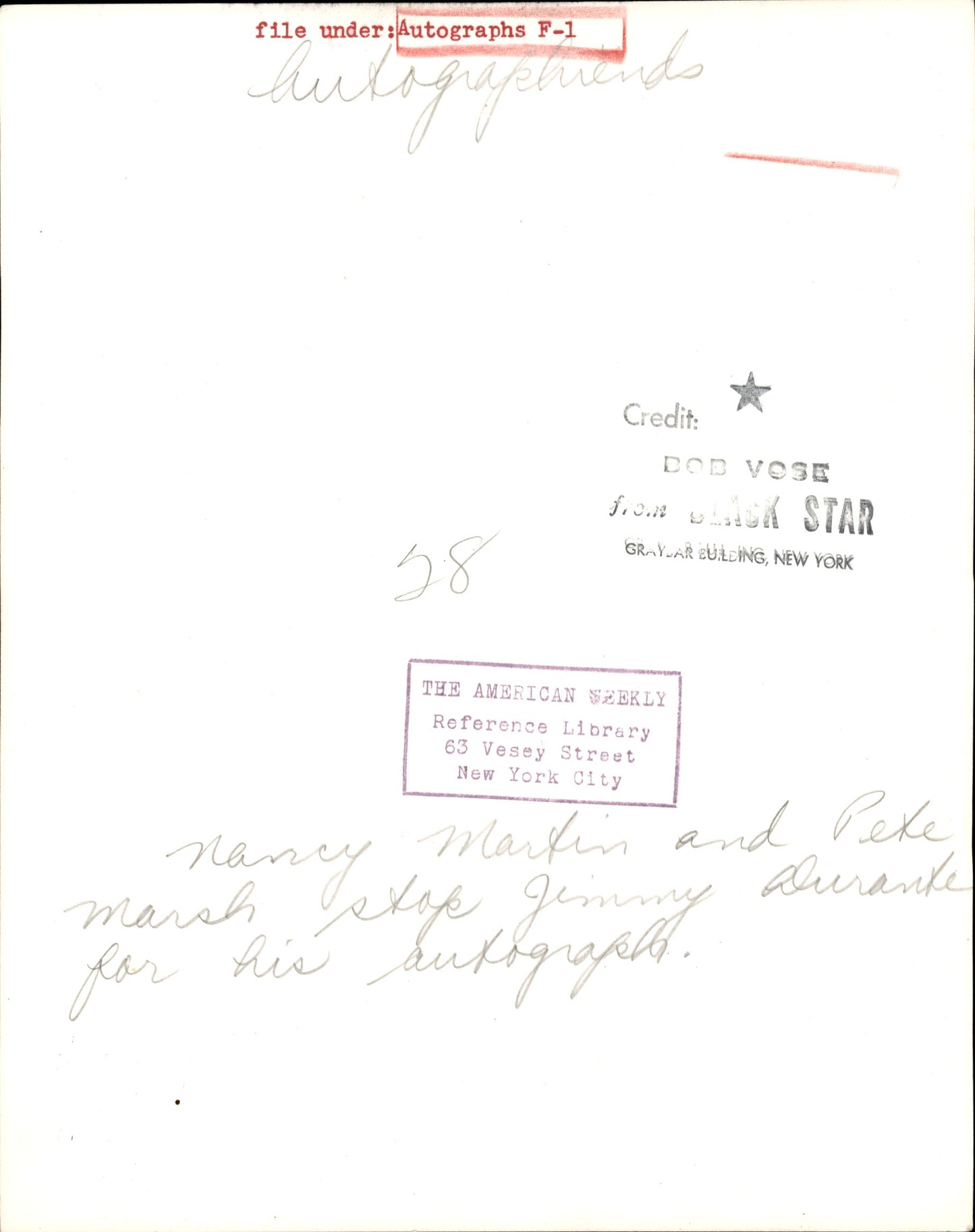 Celebrity Autograph Collection | Bob Vose (1950s) (23 vintage prints)