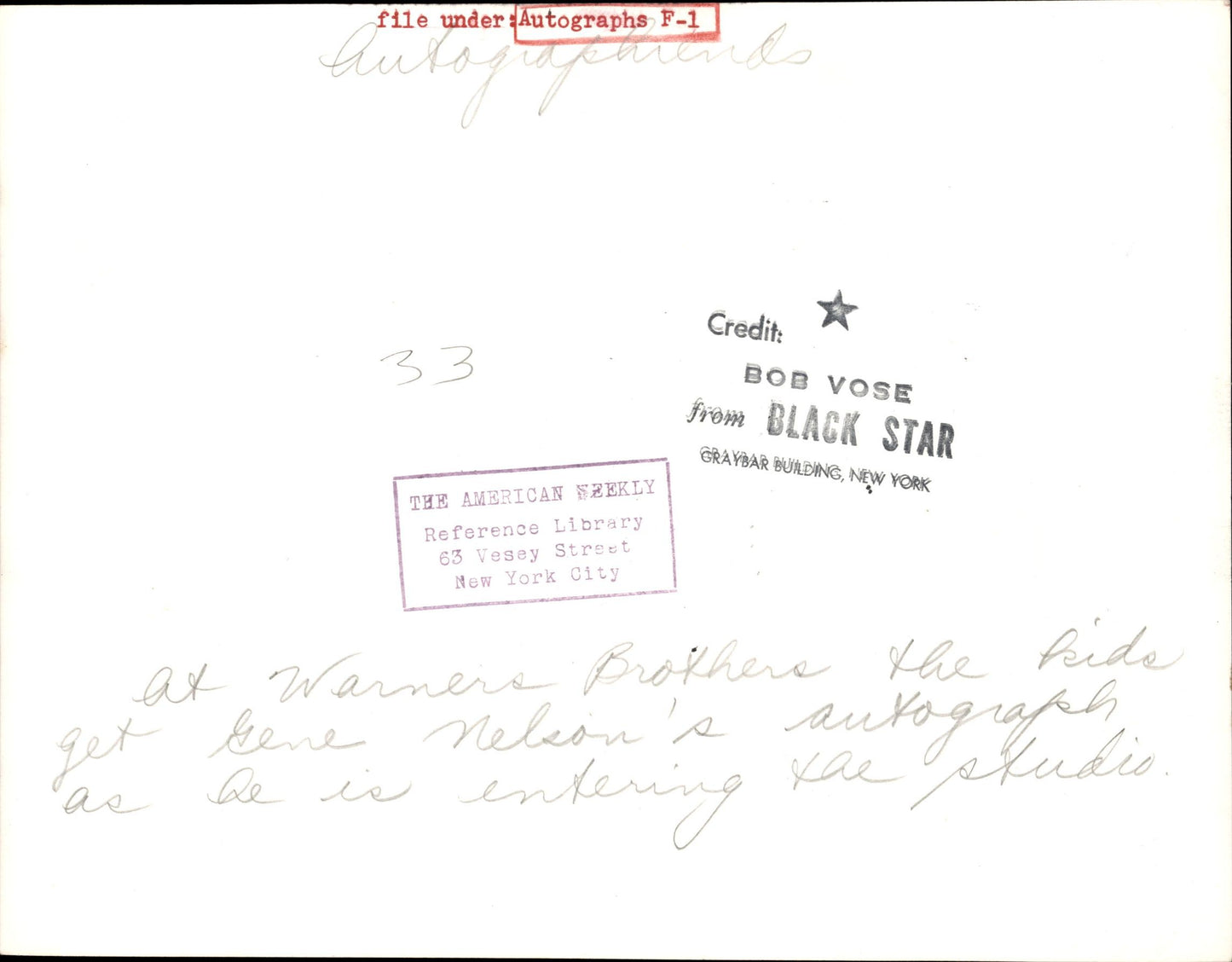 Celebrity Autograph Collection | Bob Vose (1950s) (23 vintage prints)