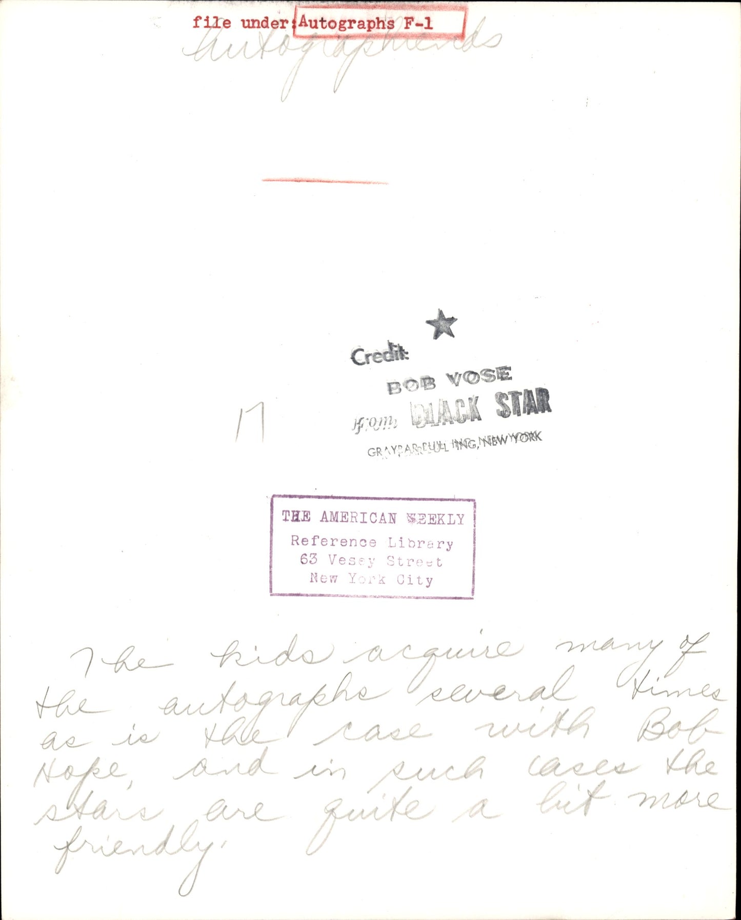 Celebrity Autograph Collection | Bob Vose (1950s) (23 vintage prints)
