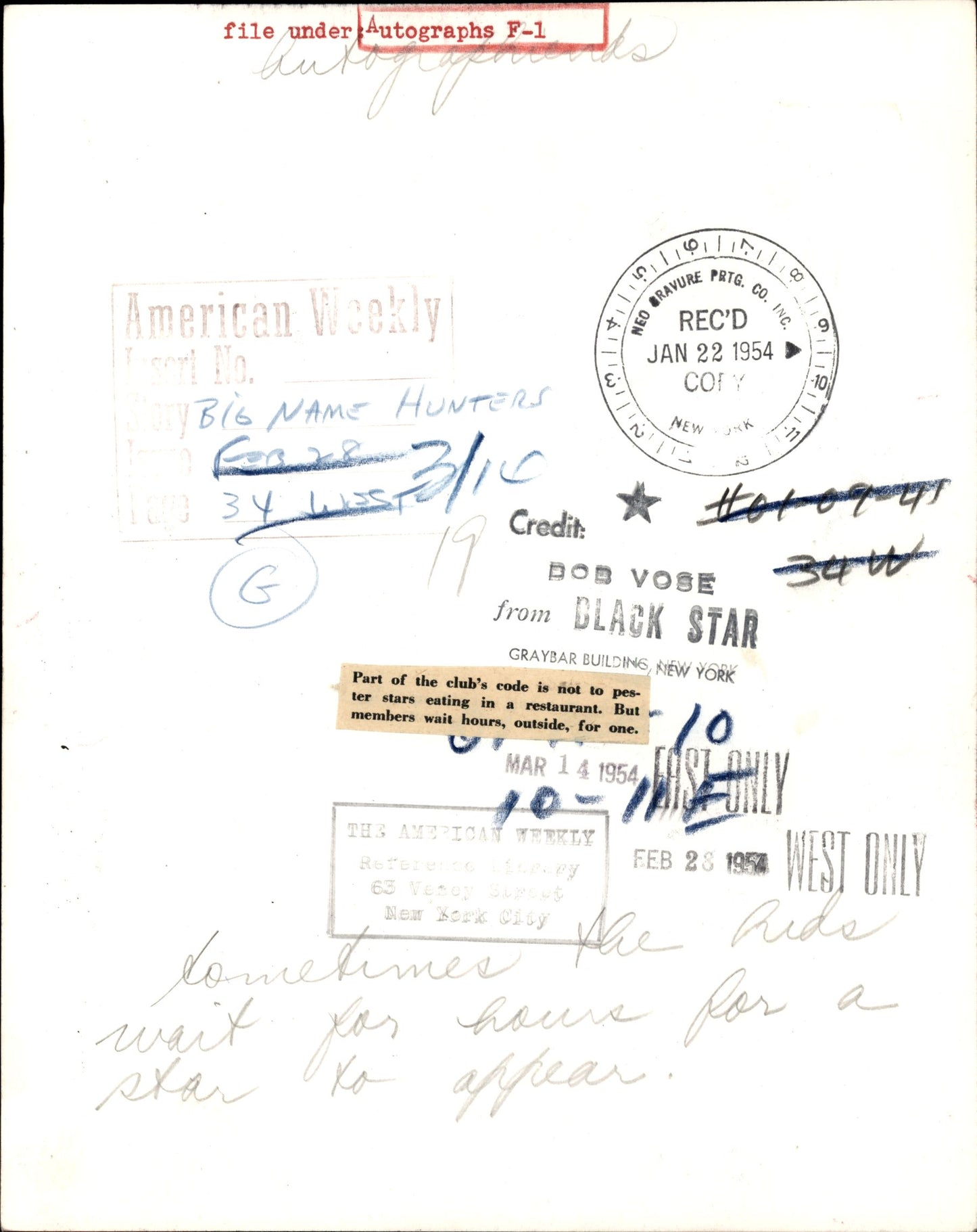 Celebrity Autograph Collection | Bob Vose (1950s) (23 vintage prints)