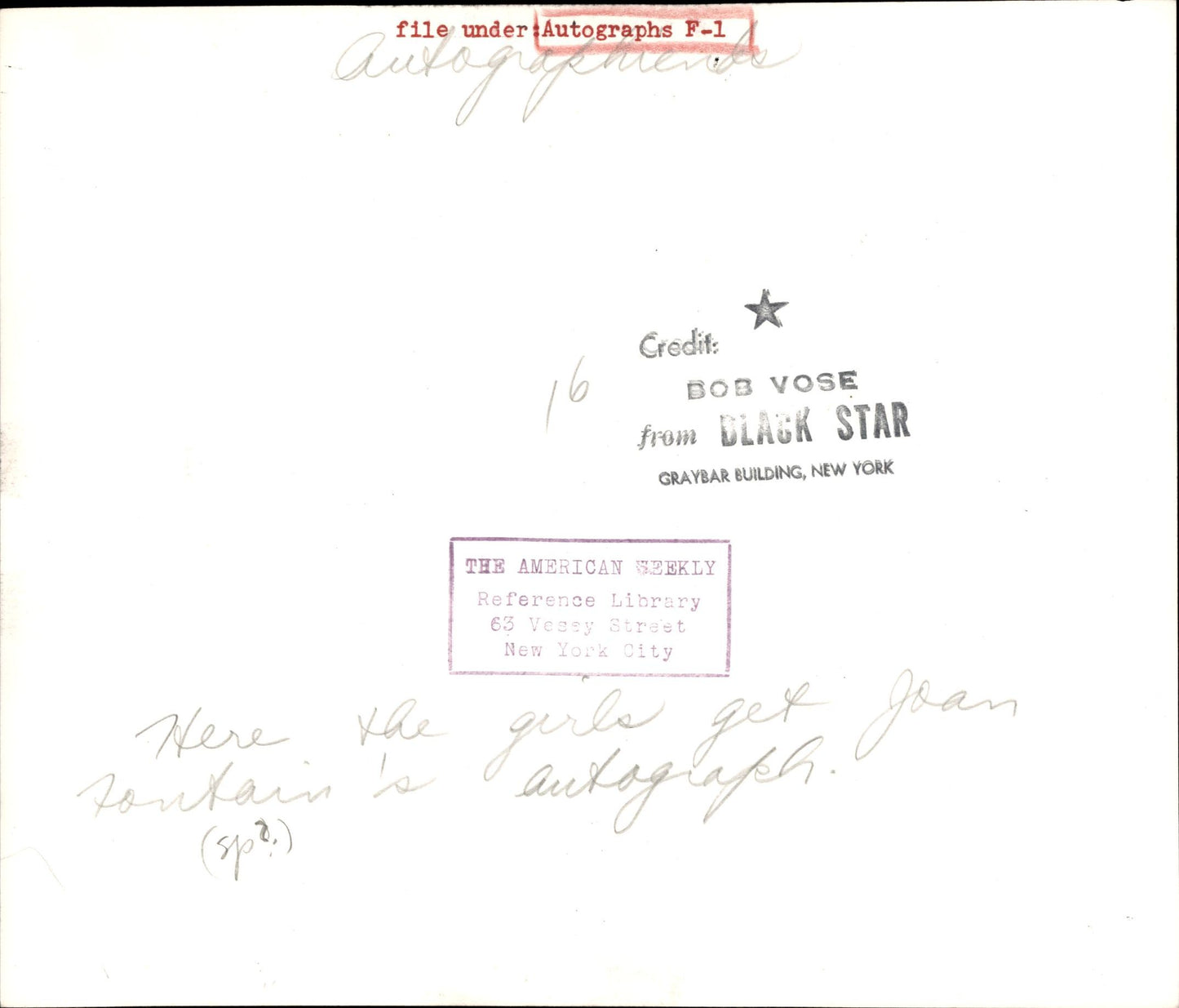 Celebrity Autograph Collection | Bob Vose (1950s) (23 vintage prints)