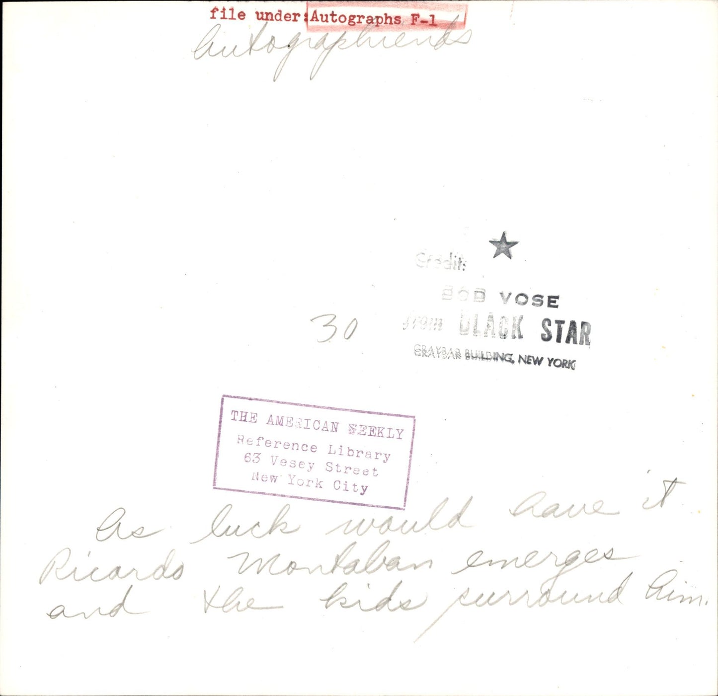 Celebrity Autograph Collection | Bob Vose (1950s) (23 vintage prints)