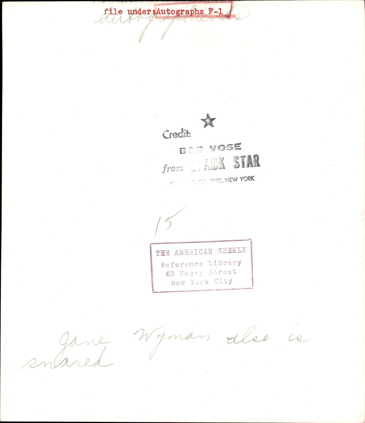 Celebrity Autograph Collection | Bob Vose (1950s) (23 vintage prints)