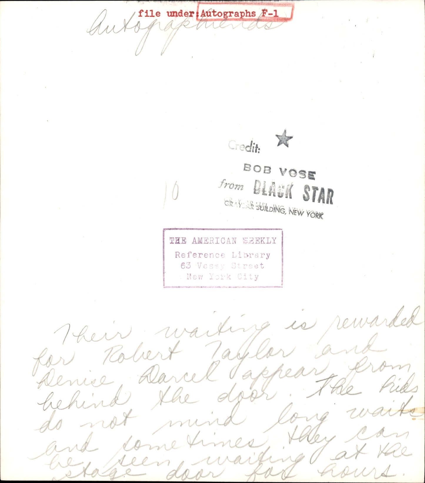 Celebrity Autograph Collection | Bob Vose (1950s) (23 vintage prints)