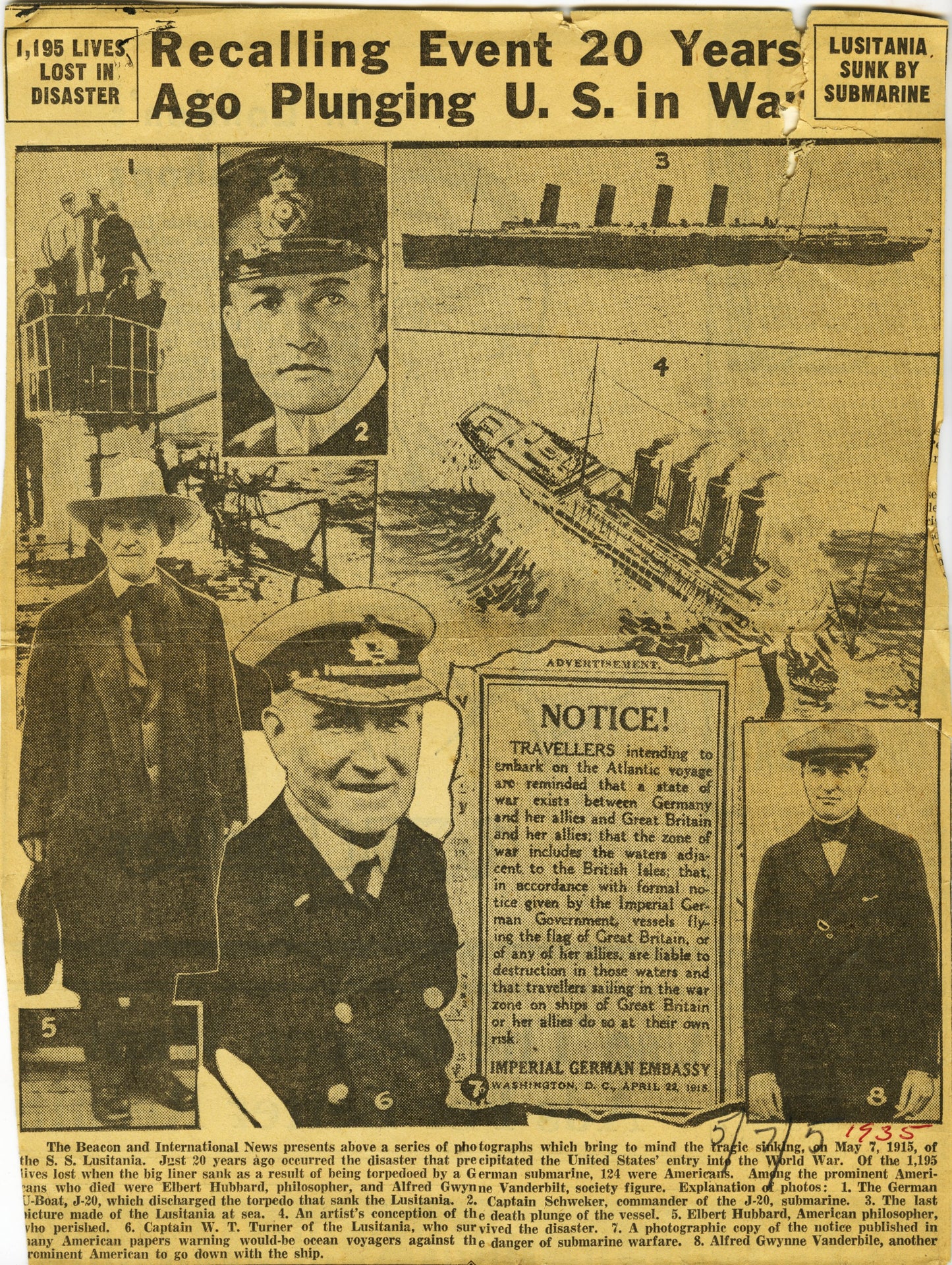 Lusitania 20th Anniversary Collection (6 vintage prints) (1935)