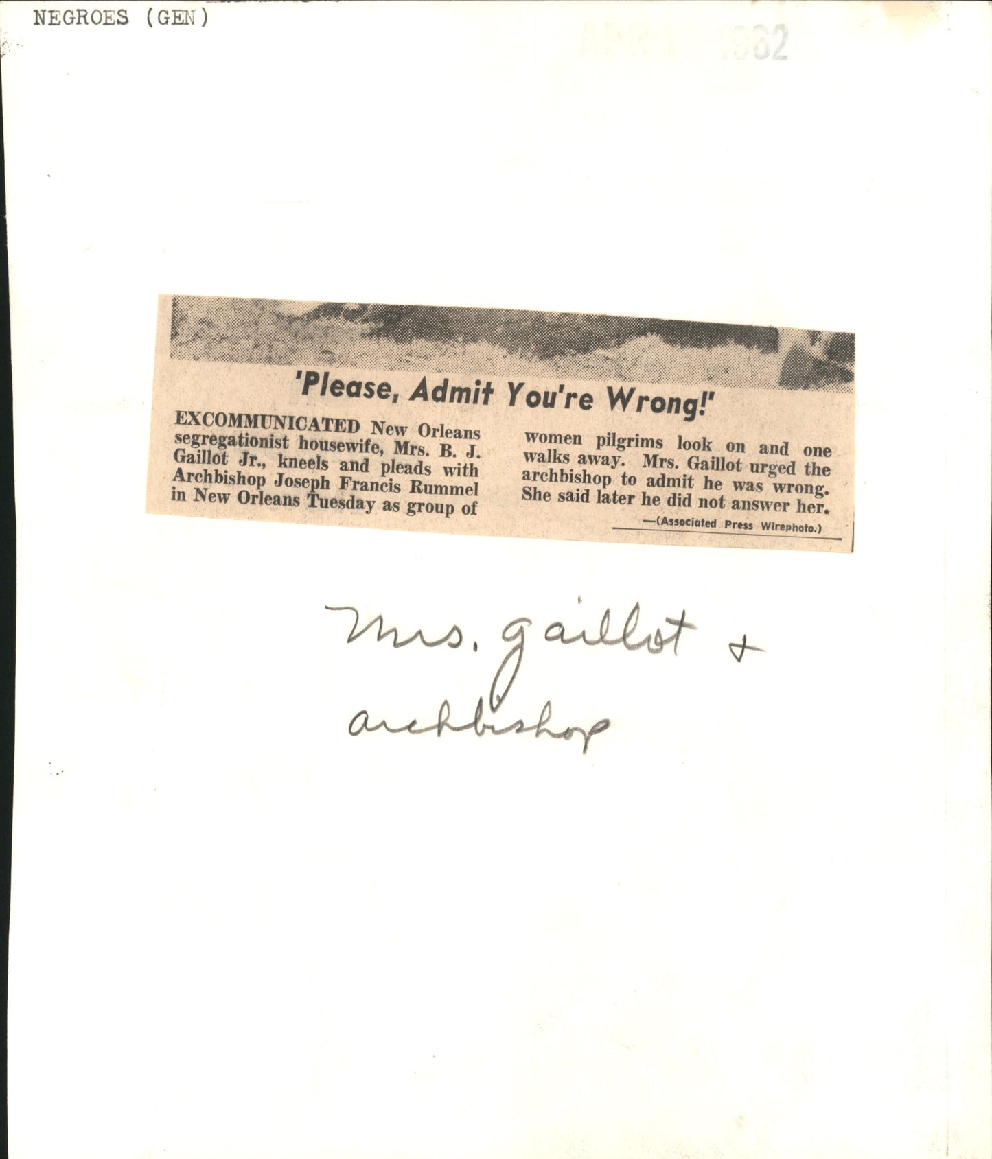 Archbishop Joseph Francis Rummel Demanding Desegregation (1962)
