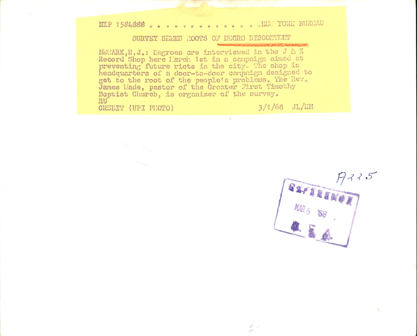 Civil Rights Survey at Record Shop (1968)