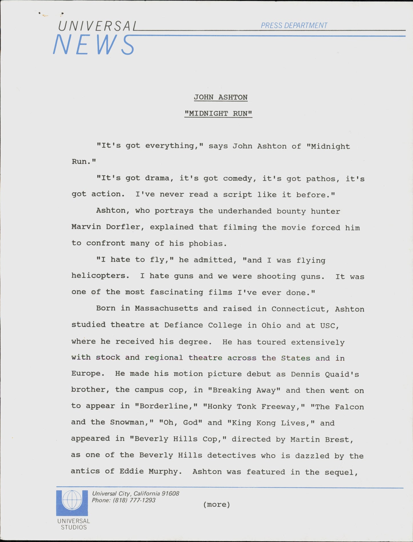 Actor Briefs for "Midnight Run" (1988)