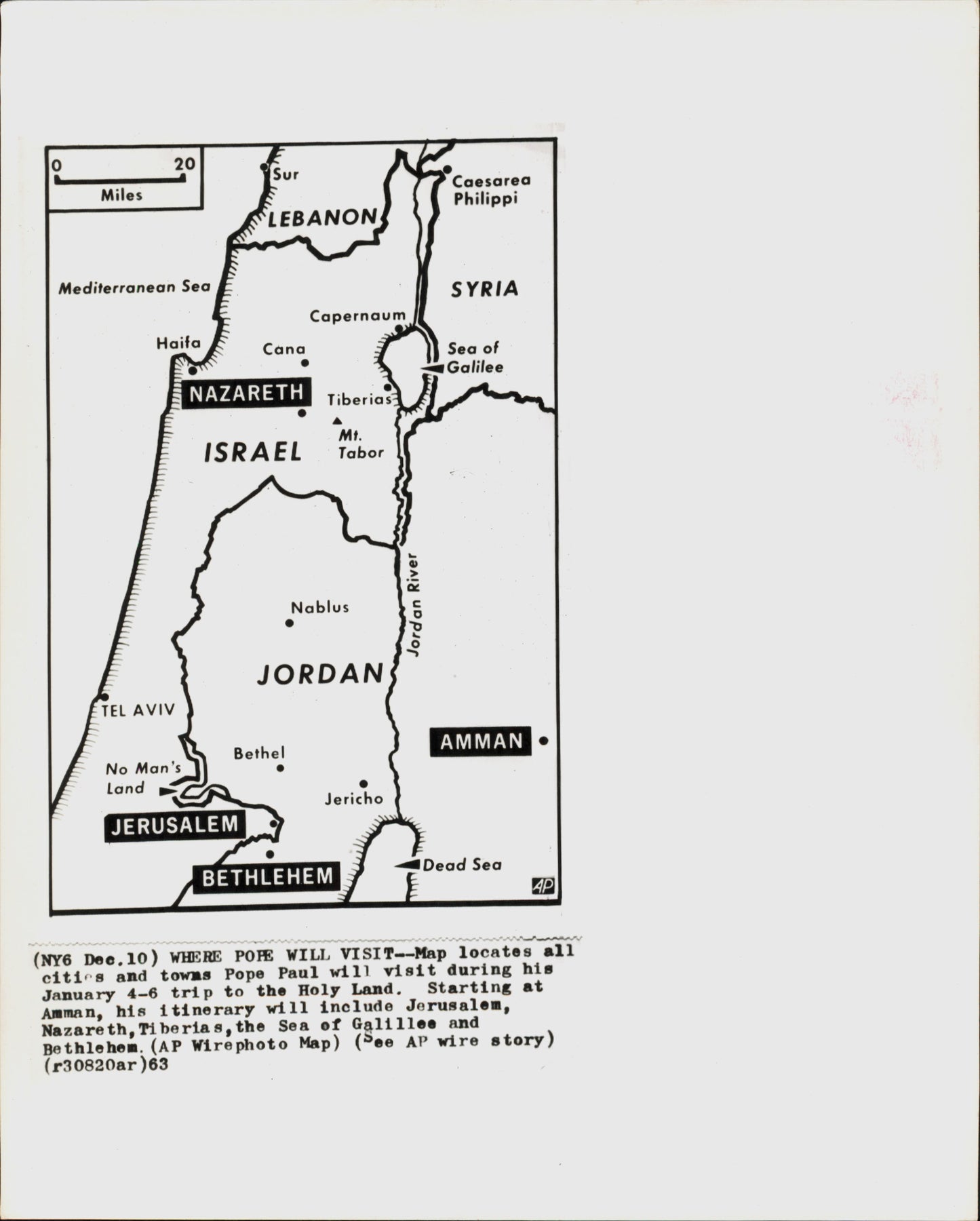 "Holy Land" Map for Pope Paul VI Visit Pairing (1963)