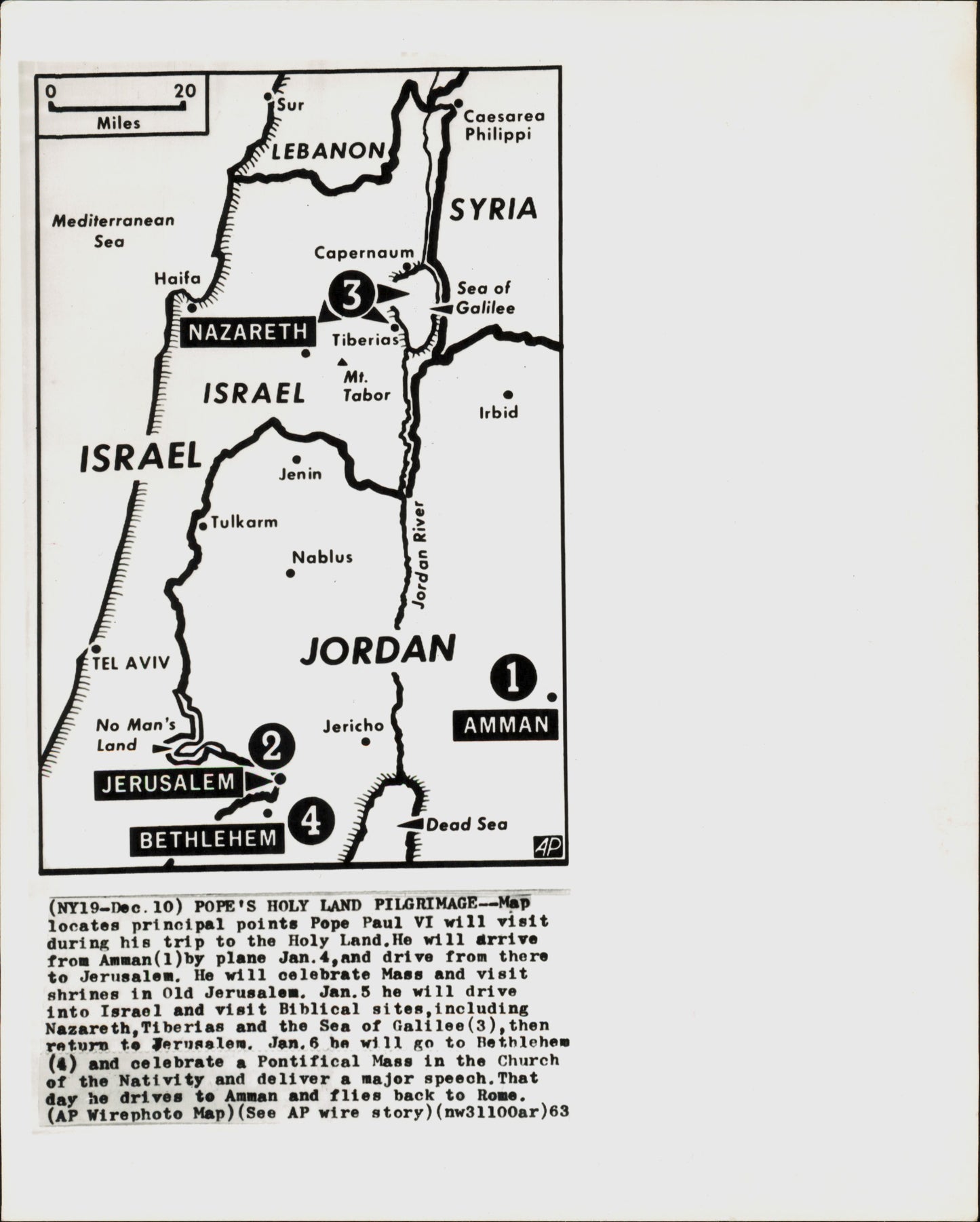 "Holy Land" Map for Pope Paul VI Visit Pairing (1963)