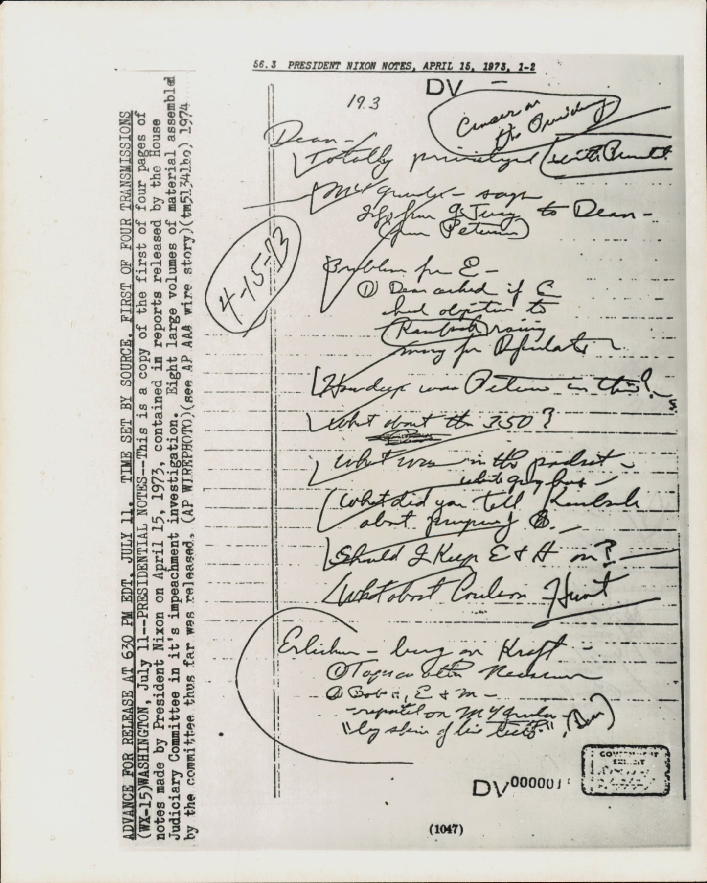 Richard Nixon Impeachment Notes (1974) (4 vintage prints)