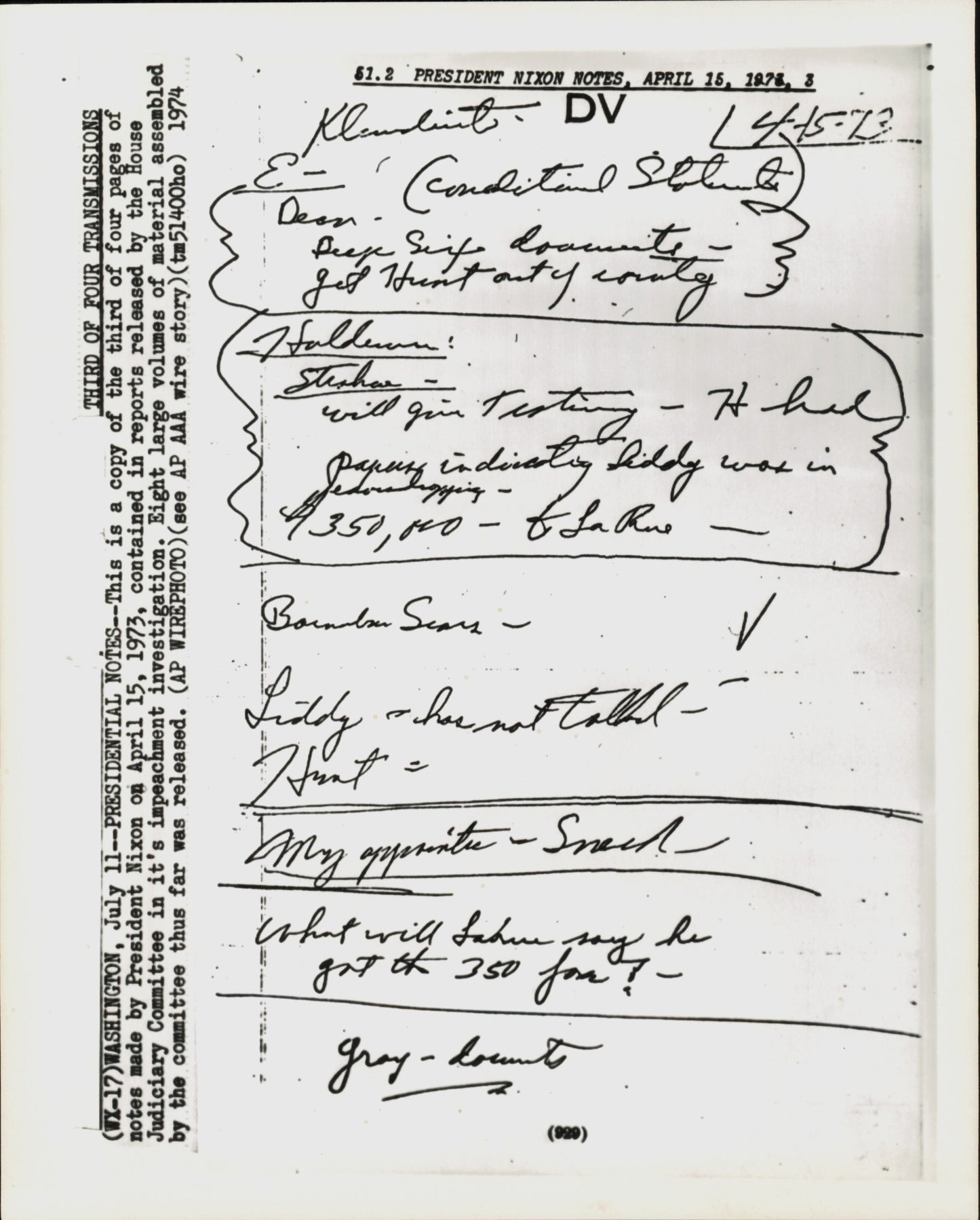 Richard Nixon Impeachment Notes (1974) (4 vintage prints)