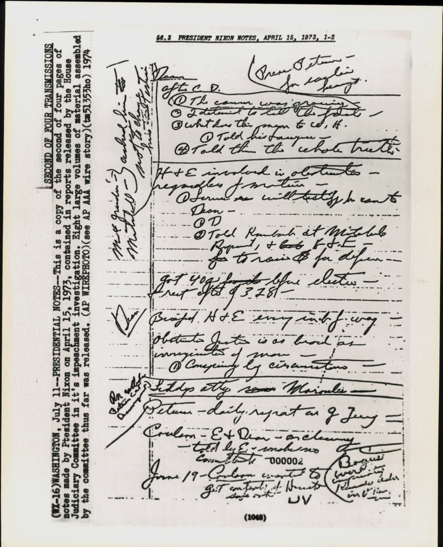 Richard Nixon Impeachment Notes (1974) (4 vintage prints)