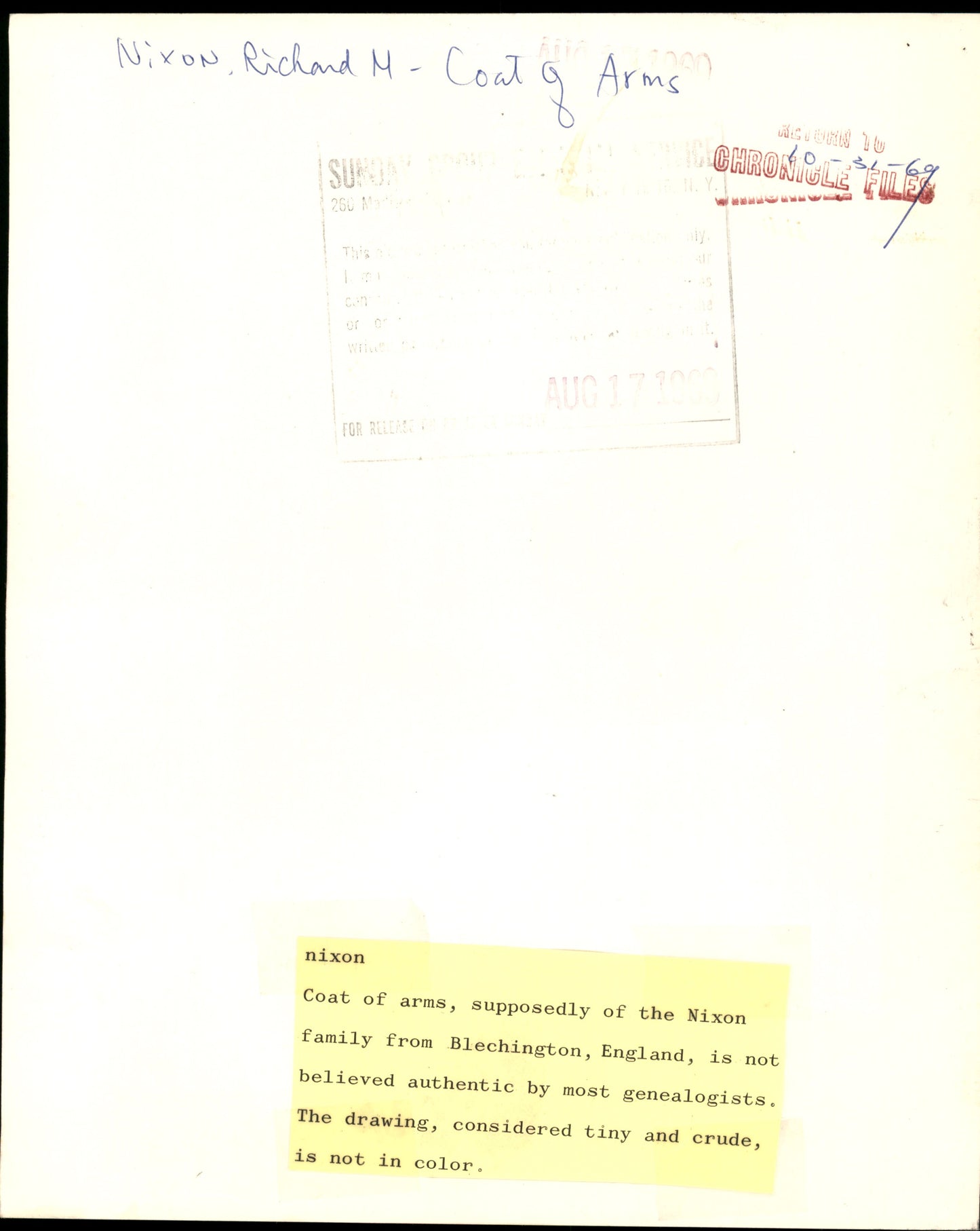 Nixon Family Crest Collection (1969) (7 vintage prints)