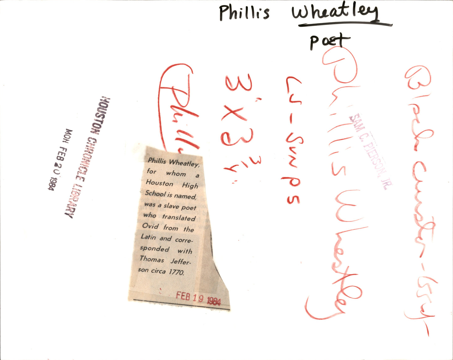 Phillis Wheatley Pairing (1984-1988)