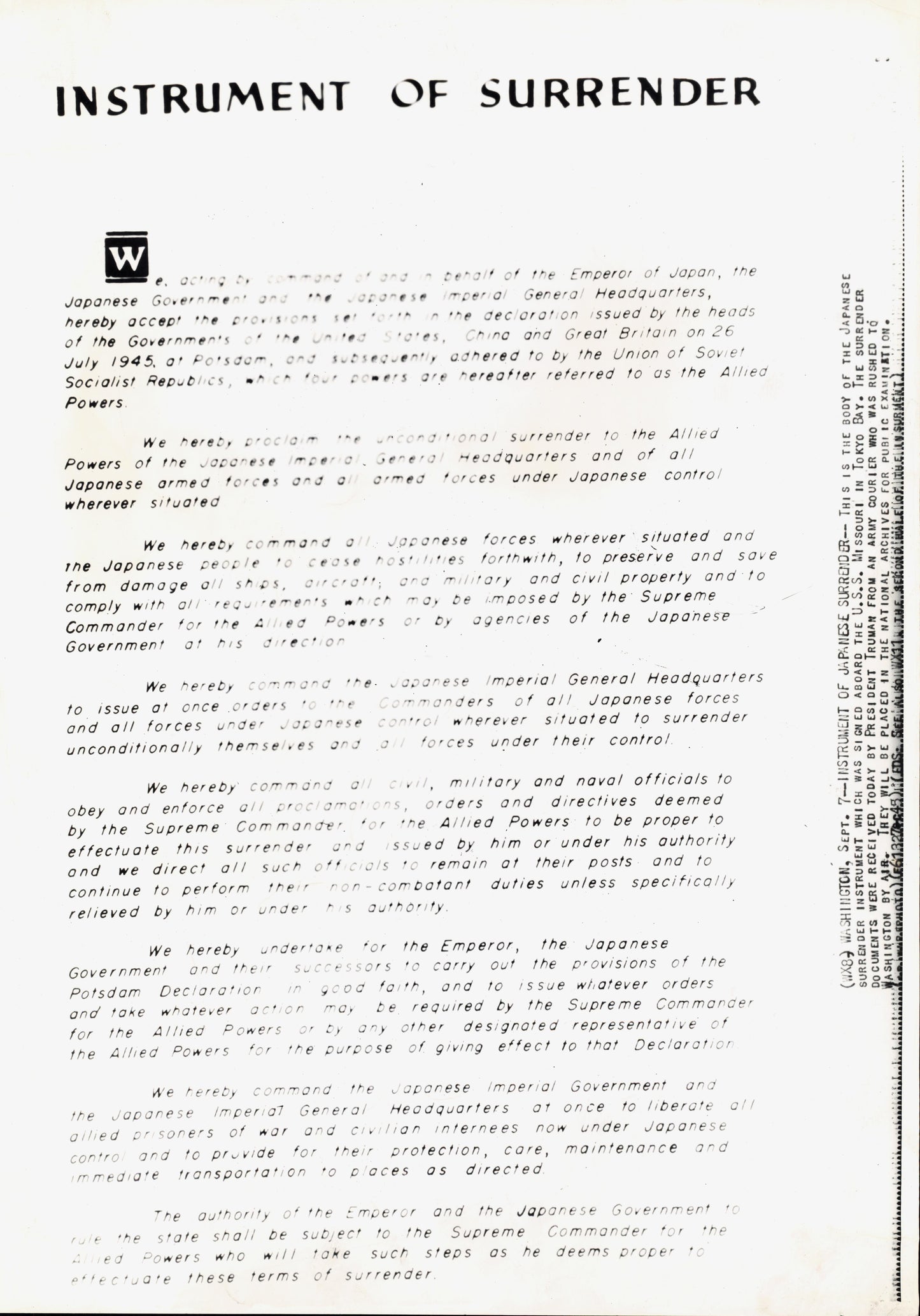 Japanese Instrument of Surrender (1945) (vintage oversize prints)