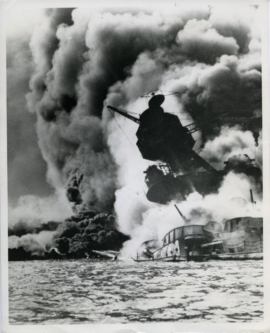 Attack on Pearl Harbor USS Arizona ablaze (1975 reprint) Navy Pearl Harbor WWII