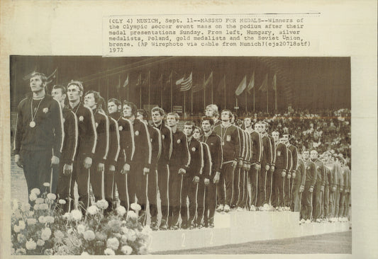 1972 Olympic Soccer Winning Teams on Podium Hungary Olympics Poland Soccer Soviet Union Sports