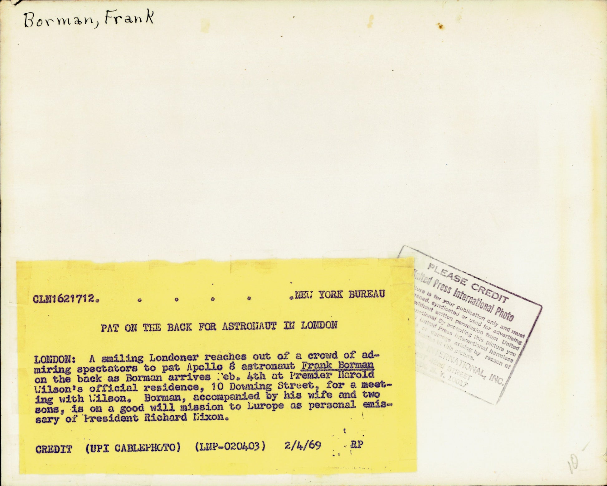 Frank Borman Collection (10 vintage prints) beer NASA Oscar Abolafia Science Space