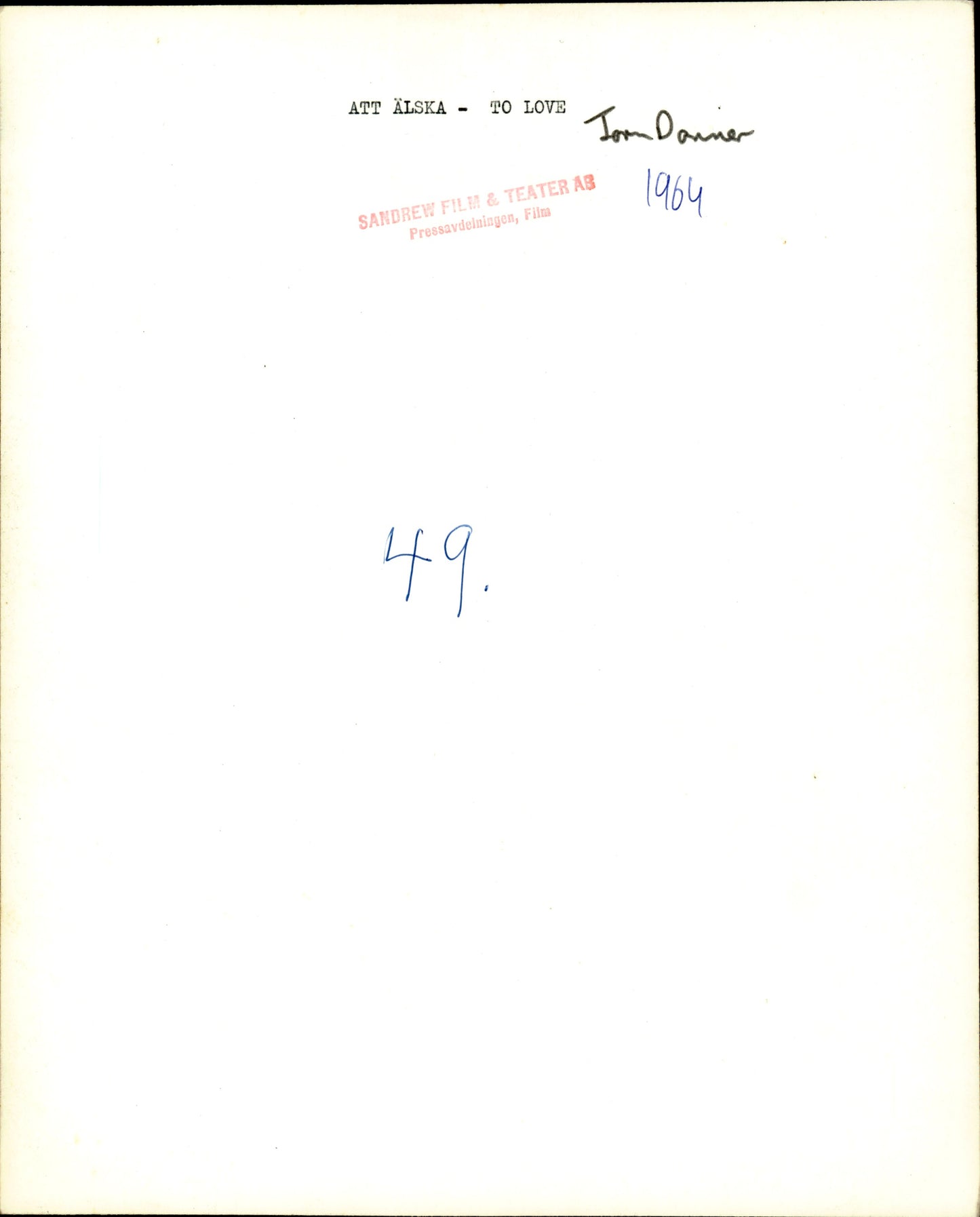 To Love (Att Älska) feat. Harriet Anderson (1964) (4 vintage prints) Hollywood mode