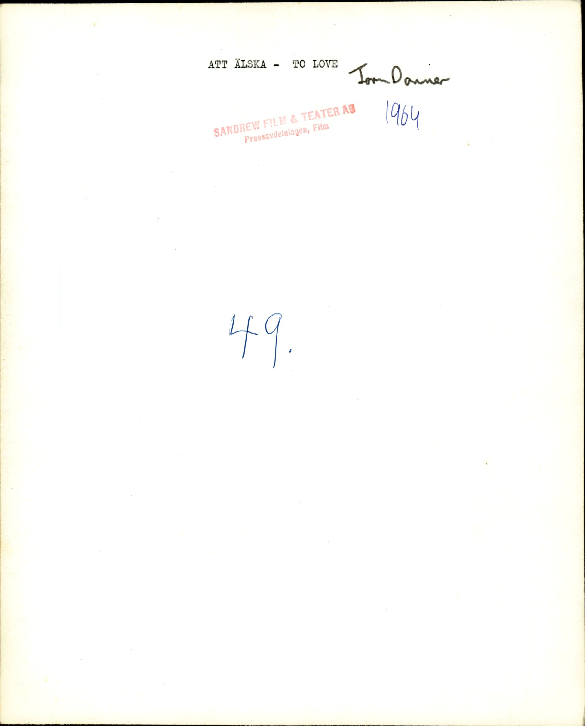 To Love (Att Älska) feat. Harriet Anderson (1964) (4 vintage prints) Hollywood mode
