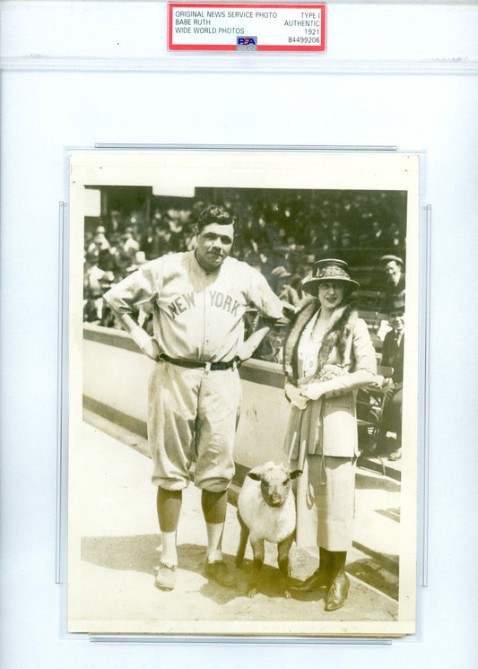 Babe Ruth with Fan and Sheep (1921) Animals Babe Ruth Baseball New York PSA Encapsulated Sheep Sports Yankees